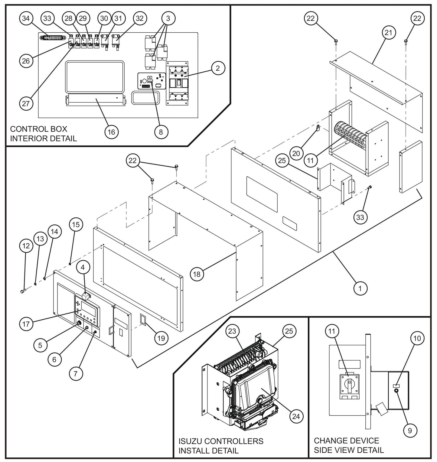 Control Box Group Assembly Parts for MAXI-POWER 65 (T4F) (24-000500 and UP) by Allmand