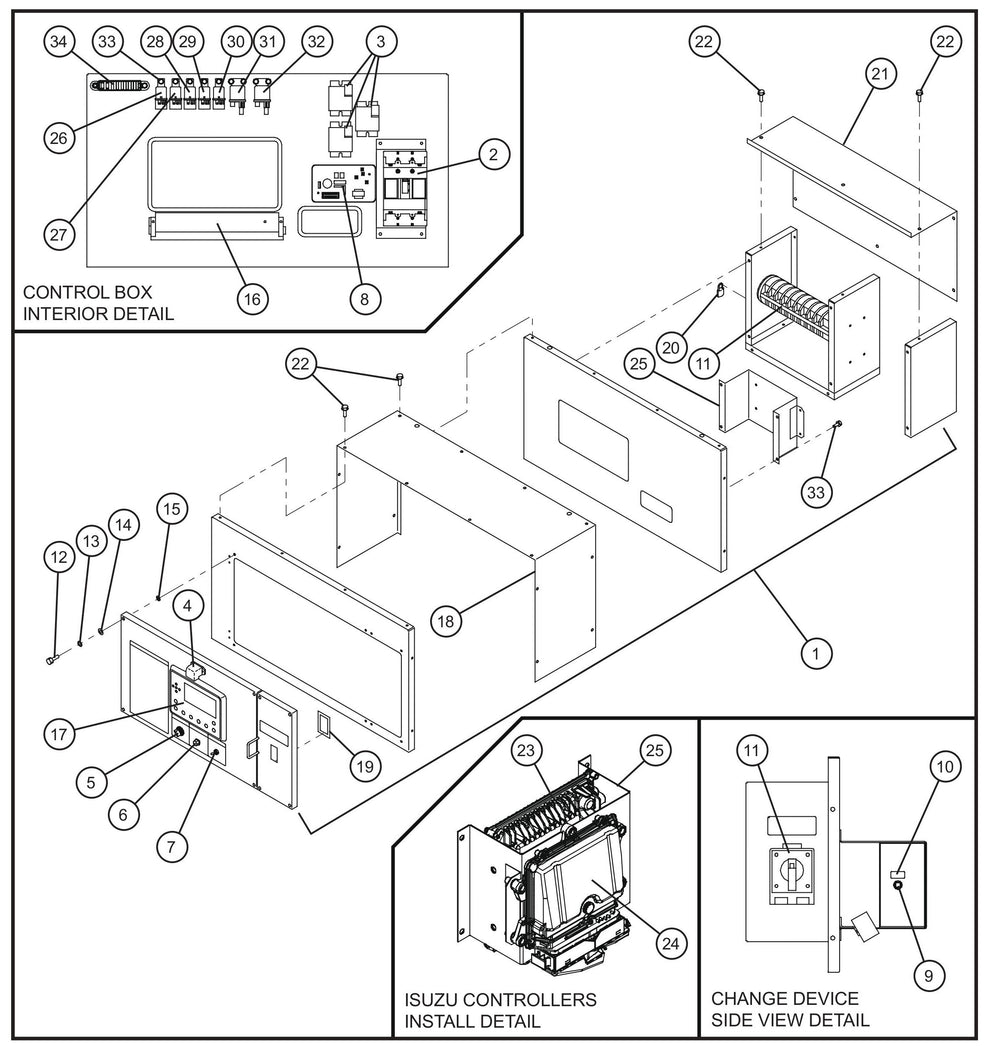 Control Box Group Assembly Parts for MAXI-POWER 65 (T4F) (24-000500 and UP) by Allmand