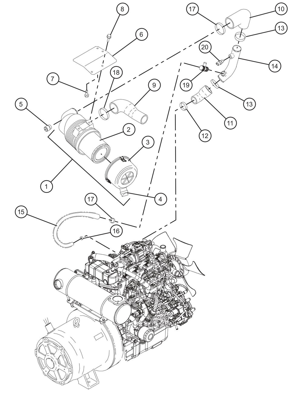 Engine Intake Group Assembly Parts for MAXI-POWER 25 (MP25) (T4F DSE CONTROLLER), (21-000001 and UP) by Allmand