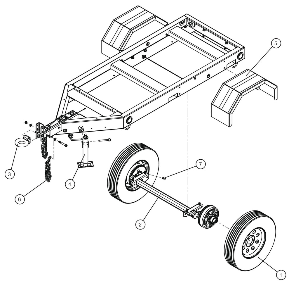 United Alloy Trailer Axle, Jack, and Coupler Assembly Parts for MAXI-POWER 25 (MP25) (T4F DSE CONTROLLER), (21-000001 and UP) by Allmand
