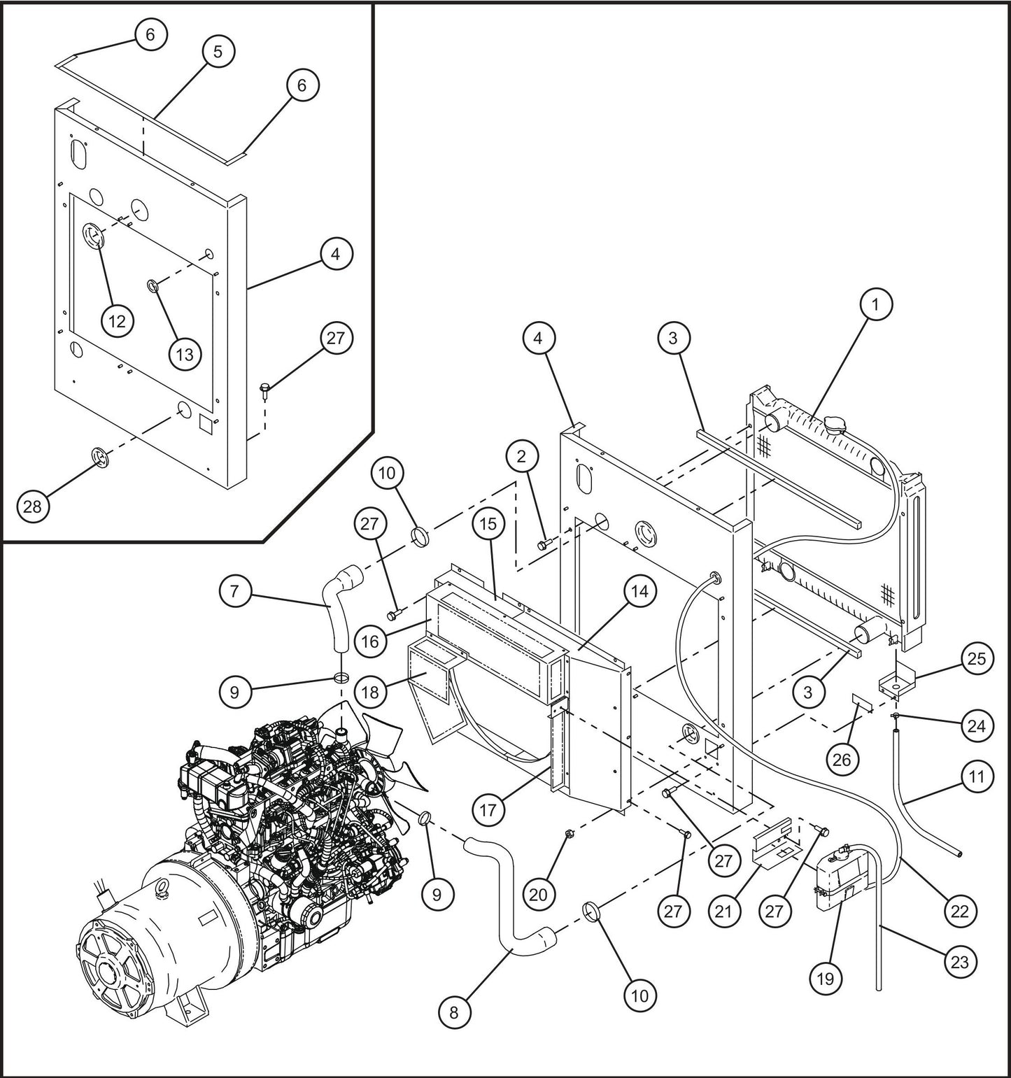 Engine Cooling Group Assembly Parts for MAXI-POWER 25 (MP25) (T4F DSE CONTROLLER), (21-000001 and UP) by Allmand