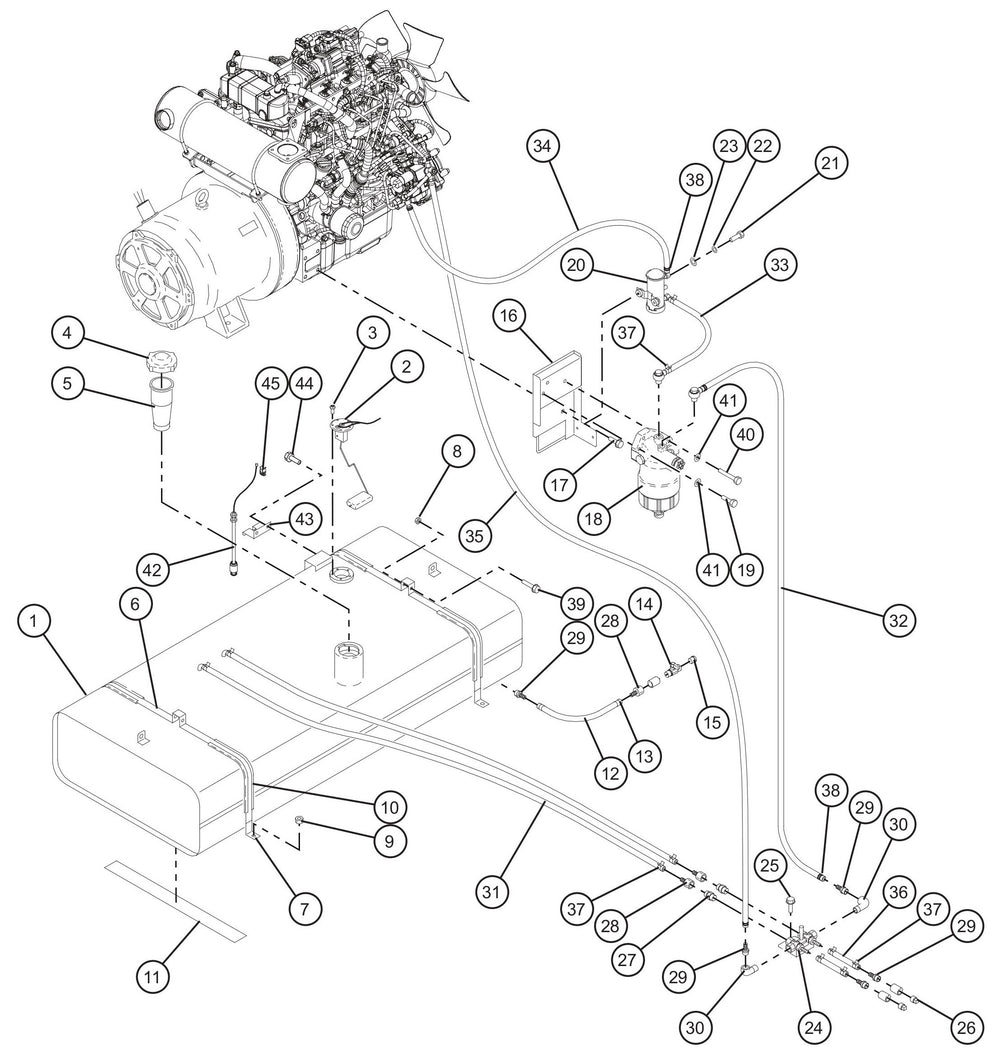 Fuel Tank and Fuel Lines Deep Sea Assembly Parts for MAXI-POWER 25 (MP25) (T4F DSE CONTROLLER), (21-000001 and UP) by Allmand