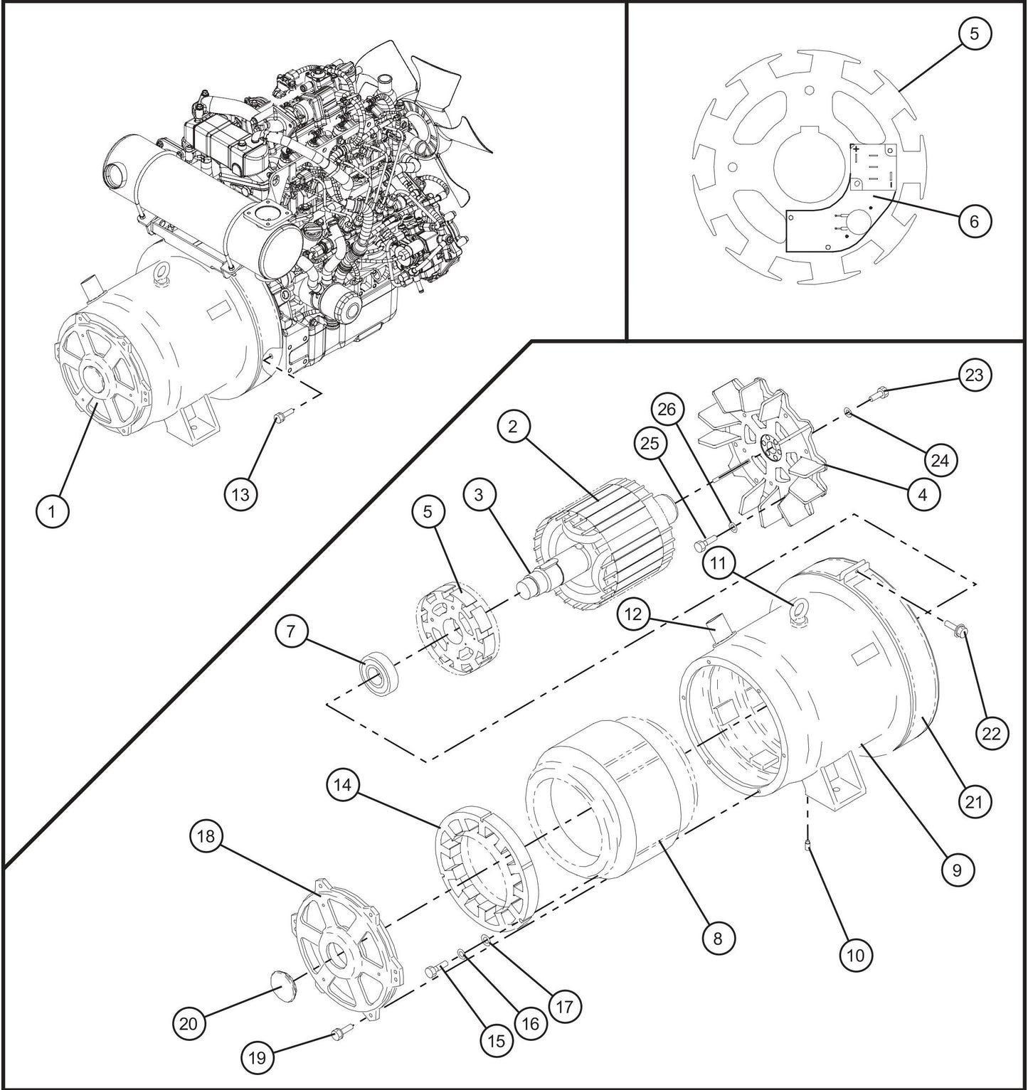 Generator Assembly Group Parts for MAXI-POWER 25 (MP25) (T4F DSE CONTROLLER), (21-000001 and UP) by Allmand