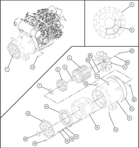 Generator Assembly Group Parts for MAXI-POWER 25 (MP25) (T4F DSE CONTROLLER), (21-000001 and UP) by Allmand