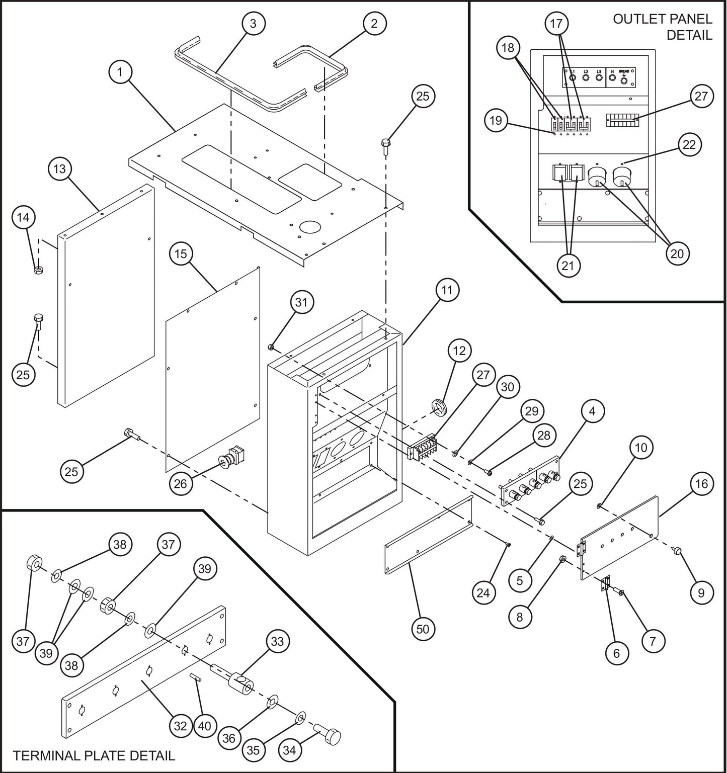 Deep Sea Outlet Box Group Assembly Parts for MAXI-POWER 25 (MP25) (T4F DSE CONTROLLER), (21-000001 and UP) by Allmand