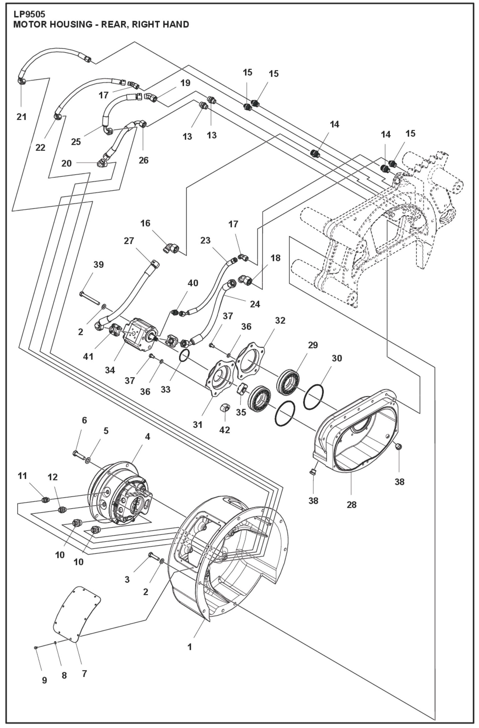 Motor Housing- Rear, Right Hand Parts For LP 9505 Trench Roller By Husqvarna