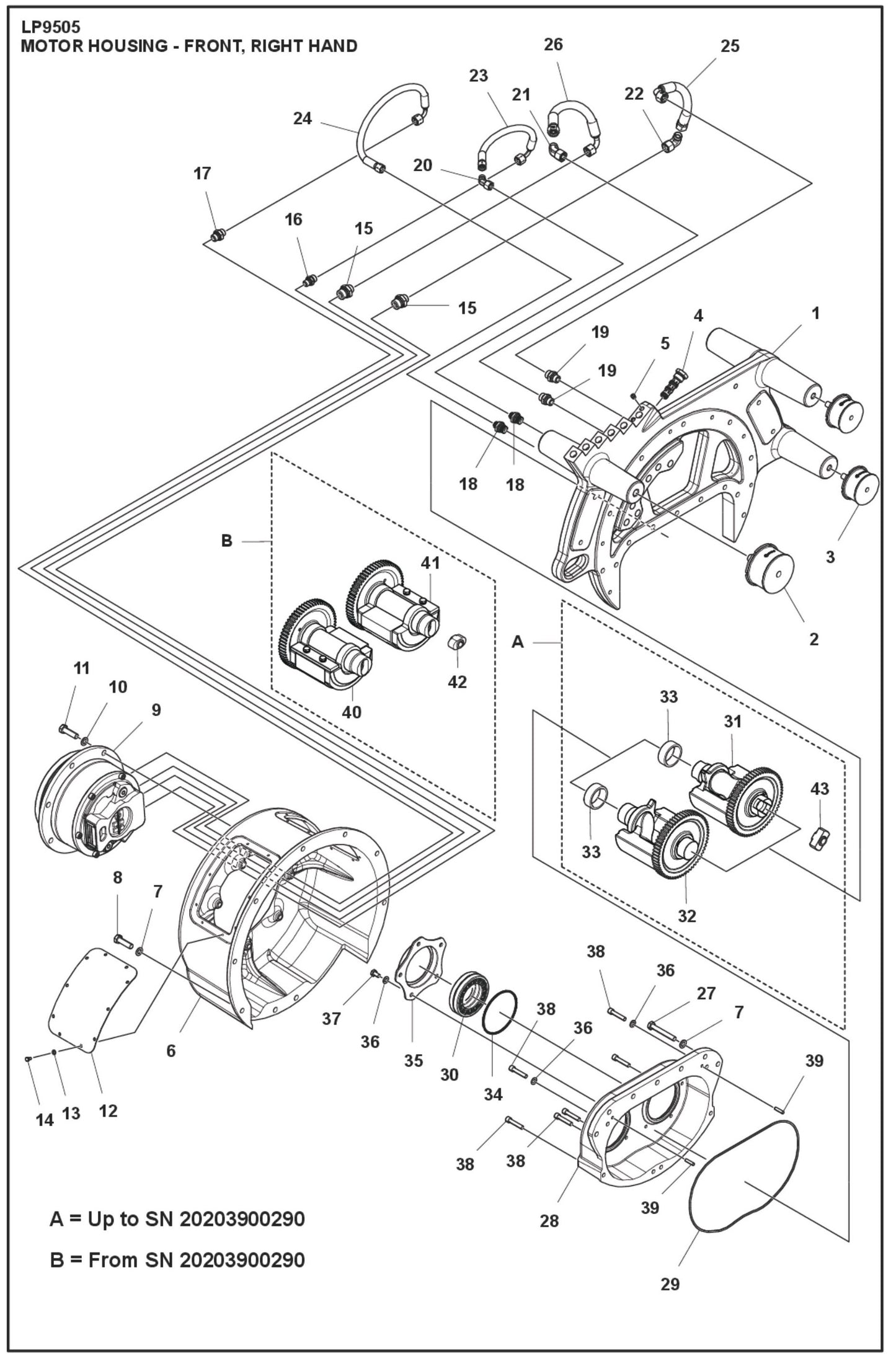 Motor Housing- Front, Right Hand Parts For LP 9505 Trench Roller By Husqvarna