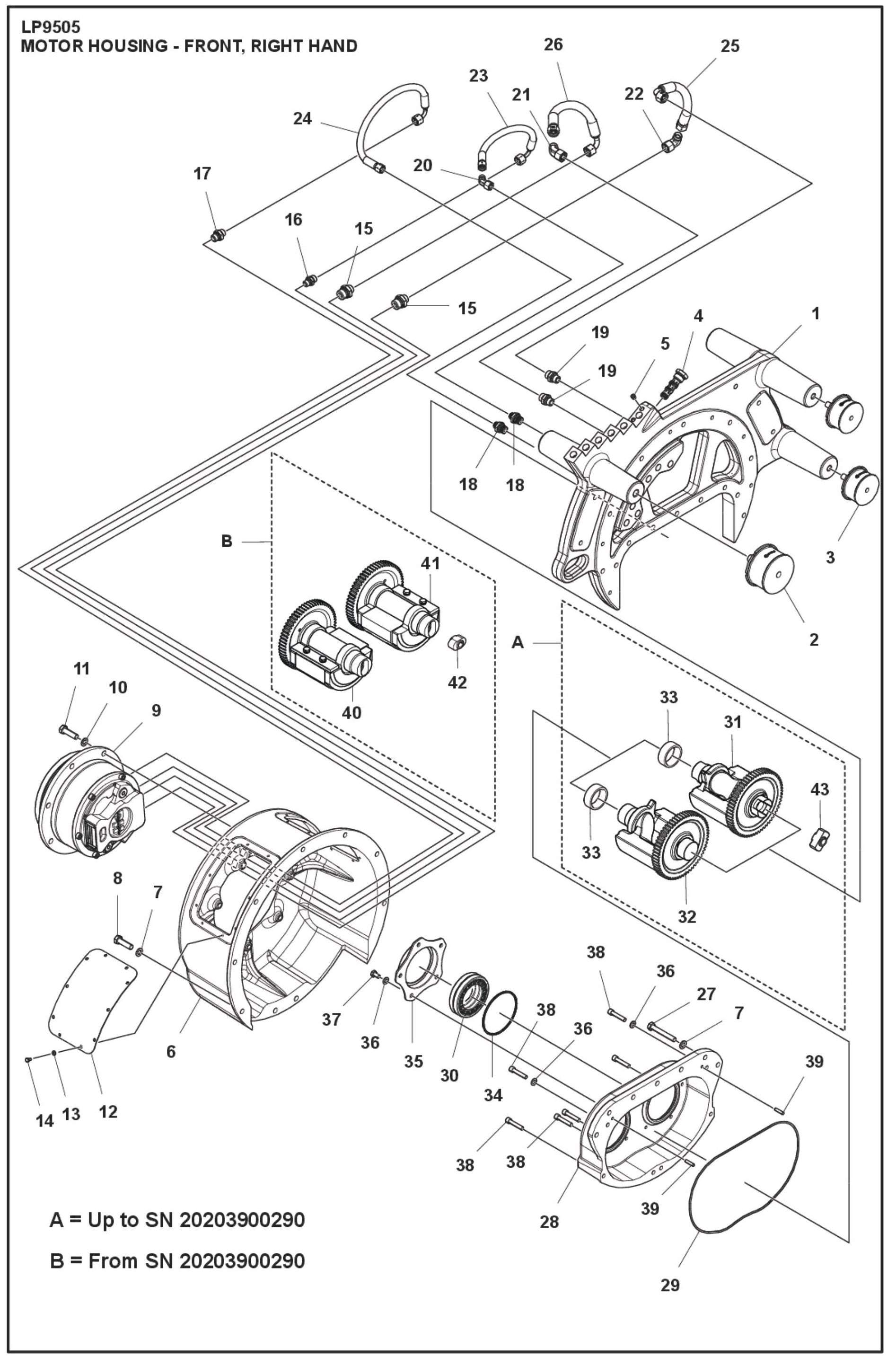 Motor Housing- Front, Right Hand Parts For LP 9505 Trench Roller By Husqvarna