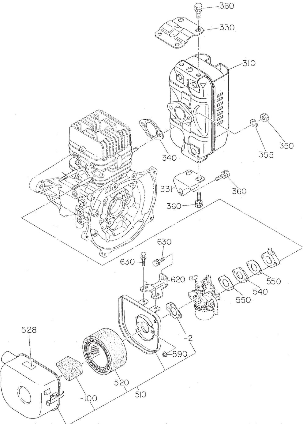 MT75HS Robin EC12HS Engine Muffler And Air Cleaner Assembly Parts