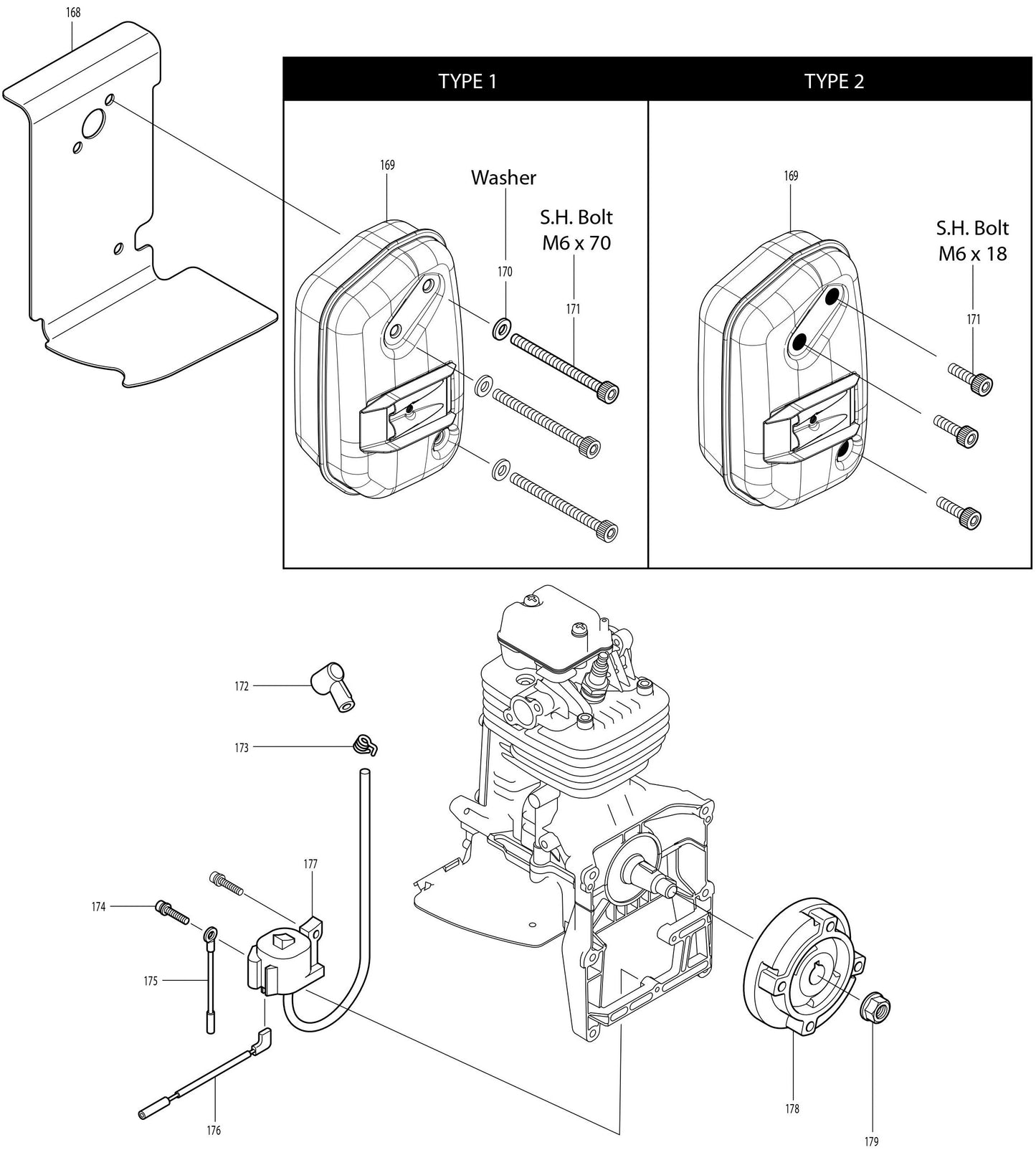 Muffler, Ignition Coil Assembly Parts For BBX7600N Blower, BBX7600N - 4-Stroke Bagpack Blower, BBX7600 - 4-Stroke Bagpack Blower, BBX7600CA - 75.6 CC Bagpack Blower Parts By Makita