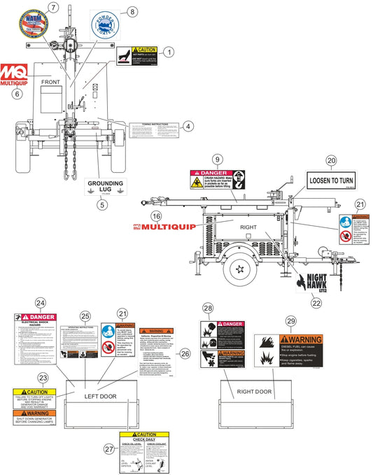 Names and Decals 1 Assembly Parts for LT12D50B Light Towers by Multiquip