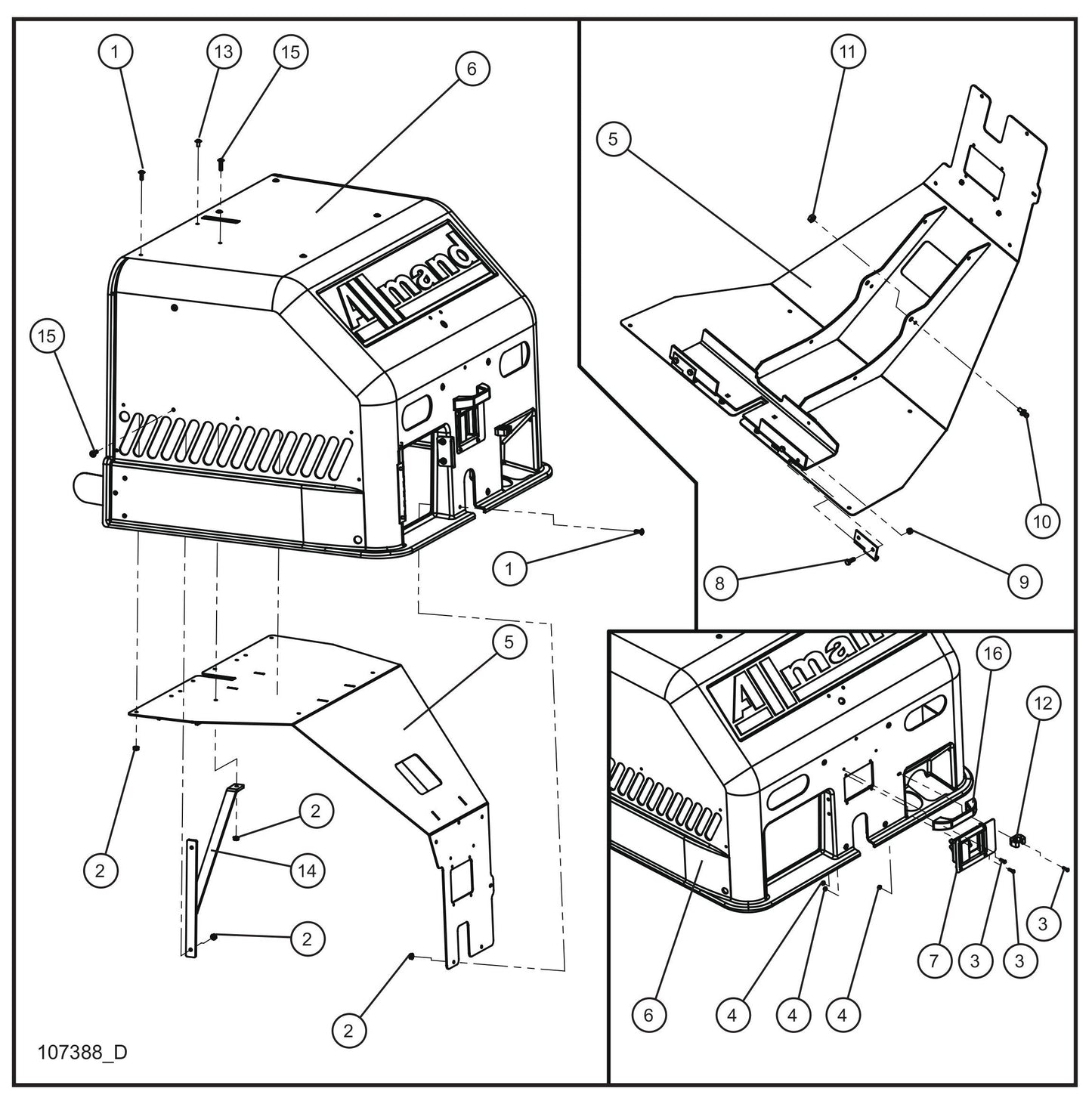 Front and Rear Cover Group (2 of 4) Assembly Parts for Night Light NL5000 (0001NL500016 TO 9999NL500016) by Allmand