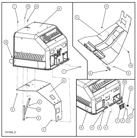 Front and Rear Cover Group (2 of 4) Assembly Parts for Night Light NL5000 (0001NL500016 TO 9999NL500016) by Allmand