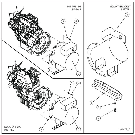 Marathon 8kW 60Hz Generator Assembly Parts for Night Light NL5000 (0001NL500016 TO 9999NL500016) by Allmand