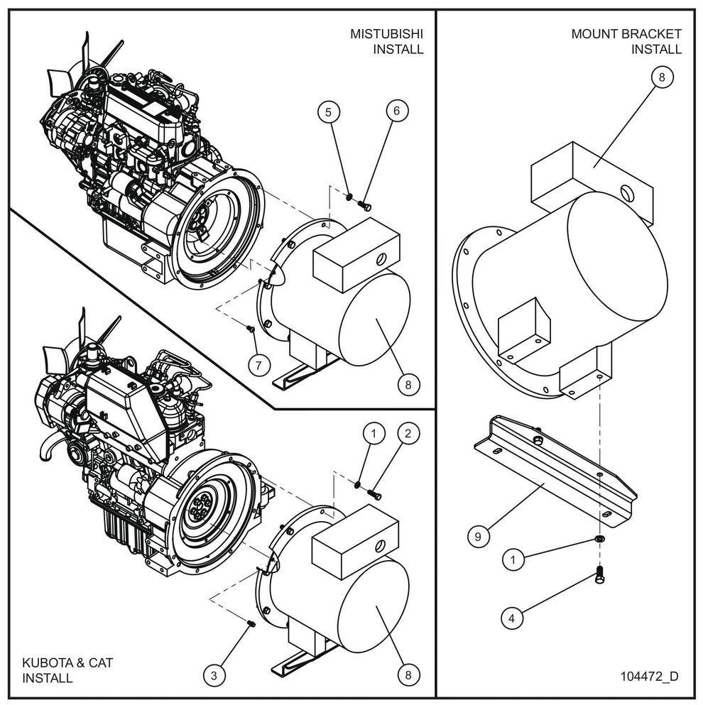 Marathon 8kW 60Hz Generator Assembly Parts for Night Light NL5000 (0001NL500016 TO 9999NL500016) by Allmand