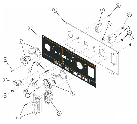 Control Box Lower 60Hz (Journey Pro) Outlet Panel Assembly Parts for GR Series Night-Lite Chain (SN 26-000001 to 26-999999) by Allmand