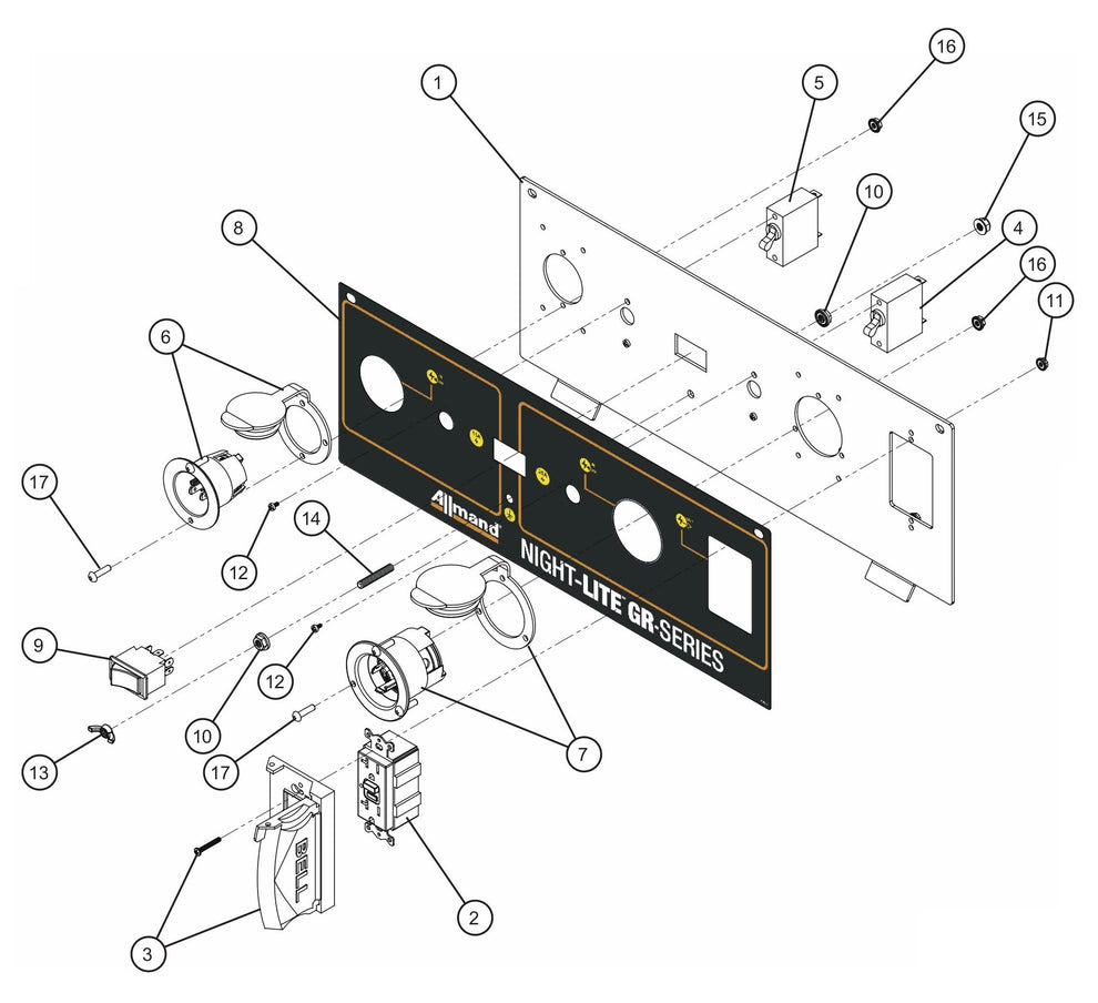 Control Box Lower 60Hz (Journey Pro) Outlet Panel Assembly Parts for GR Series Night-Lite Chain (SN 26-000001 to 26-999999) by Allmand