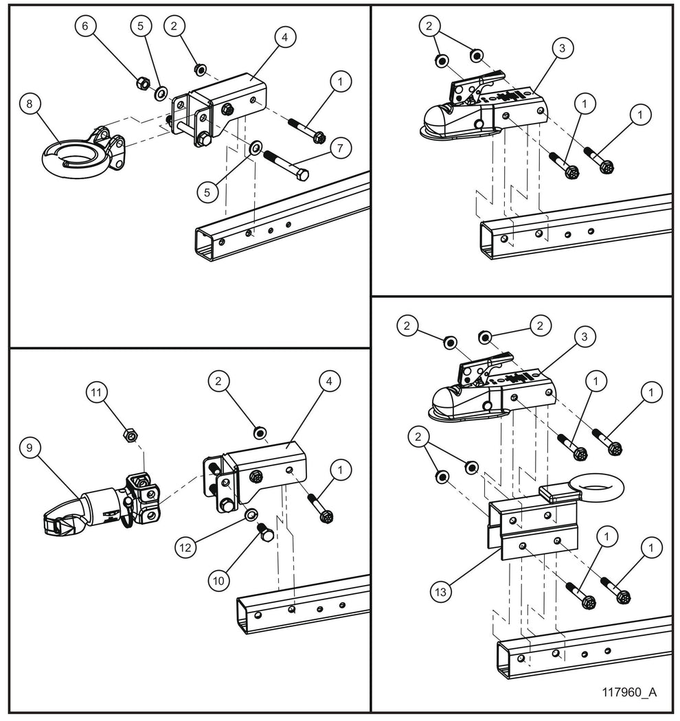 Tongue Coupler Options Assembly Parts for GR Series Night-Lite Chain (SN 26-000001 to 26-999999) by Allmand