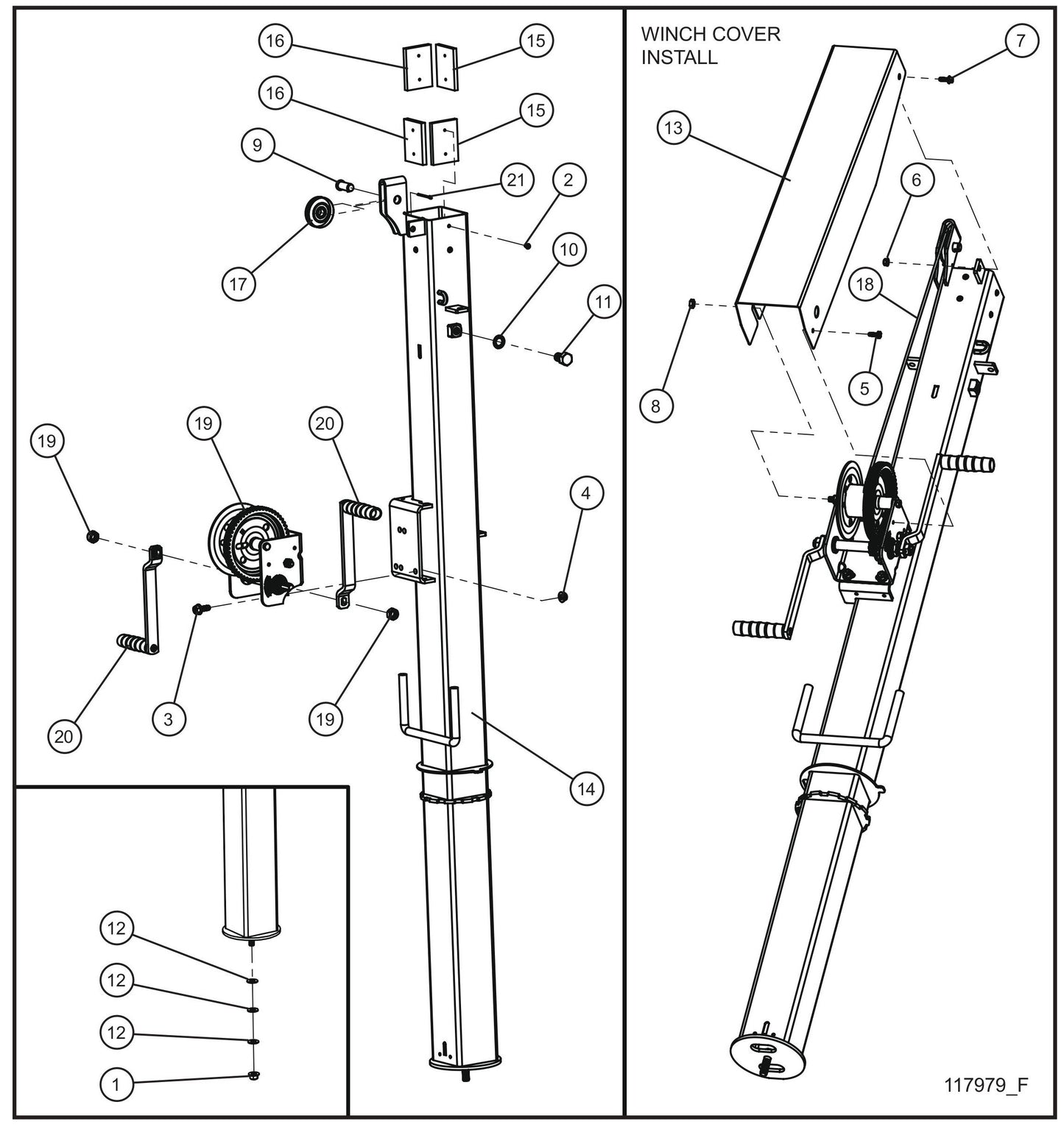 Manual Winch Tower Section 1 Assembly Parts for GR-Series Night-Lite Liquid-Cooled CM Light Tower By Allmand