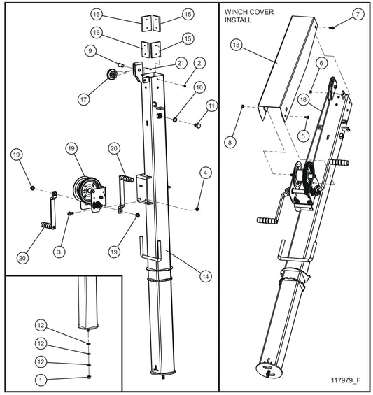 Manual Winch Tower Section 1 Assembly Parts for GR-Series Night-Lite Liquid-Cooled CM Light Tower By Allmand