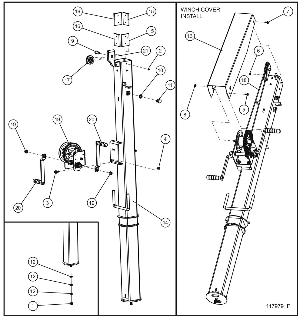 Manual Winch Tower Section 1 Assembly Parts for GR-Series Night-Lite Liquid-Cooled CM Light Tower By Allmand