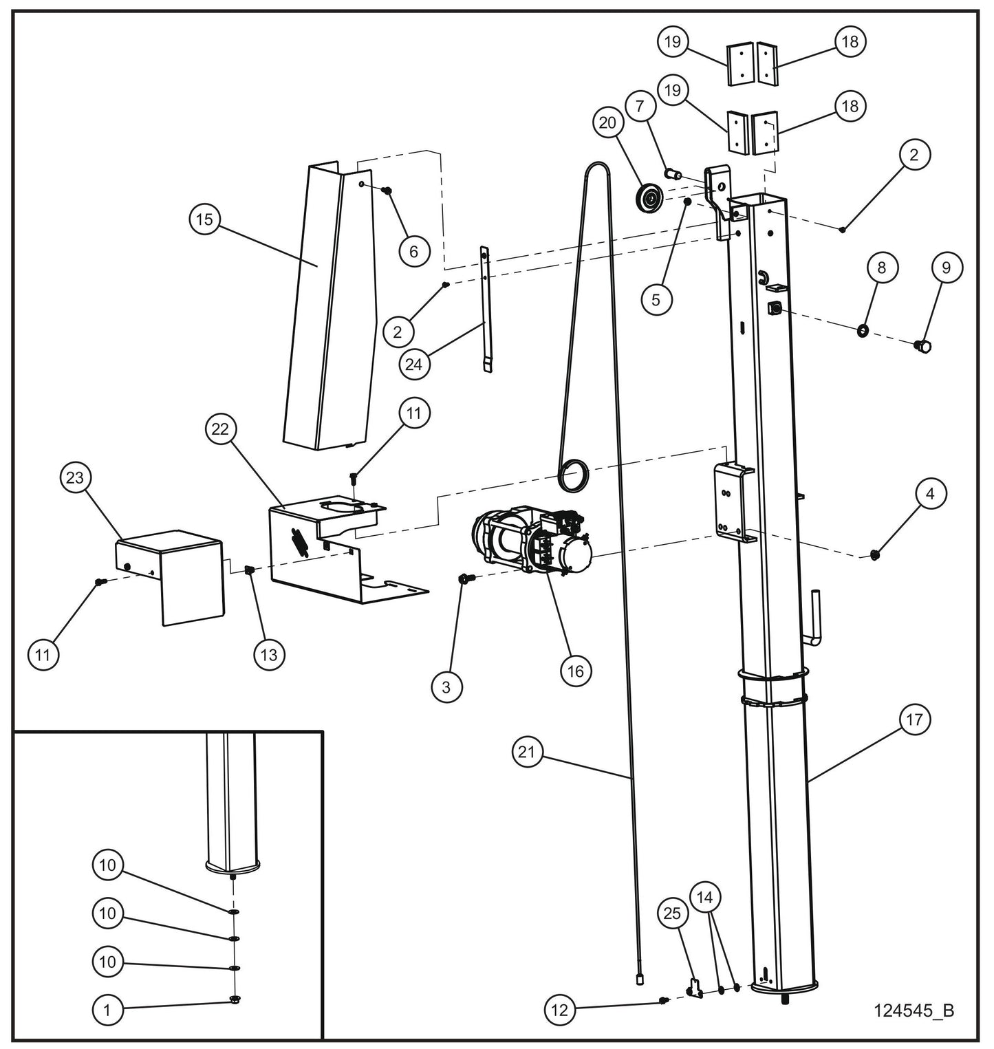 Electric Winch Tower Section 1 Assembly Parts for GR-Series Night-Lite Liquid-Cooled CM Light Tower By Allmand