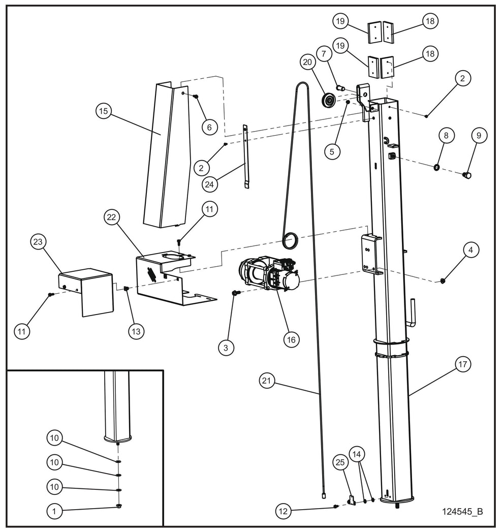 Electric Winch Tower Section 1 Assembly Parts for GR-Series Night-Lite Liquid-Cooled CM Light Tower By Allmand
