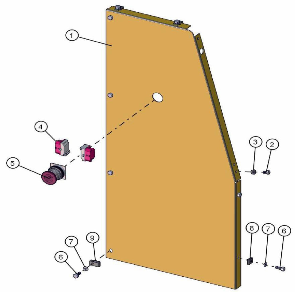 Left Front Panel W/ Emergency Stop Assembly Parts V-Series SE Power Night-Lite Pro (0001PROV10SE TO 9999PROV11SE) by Allmand