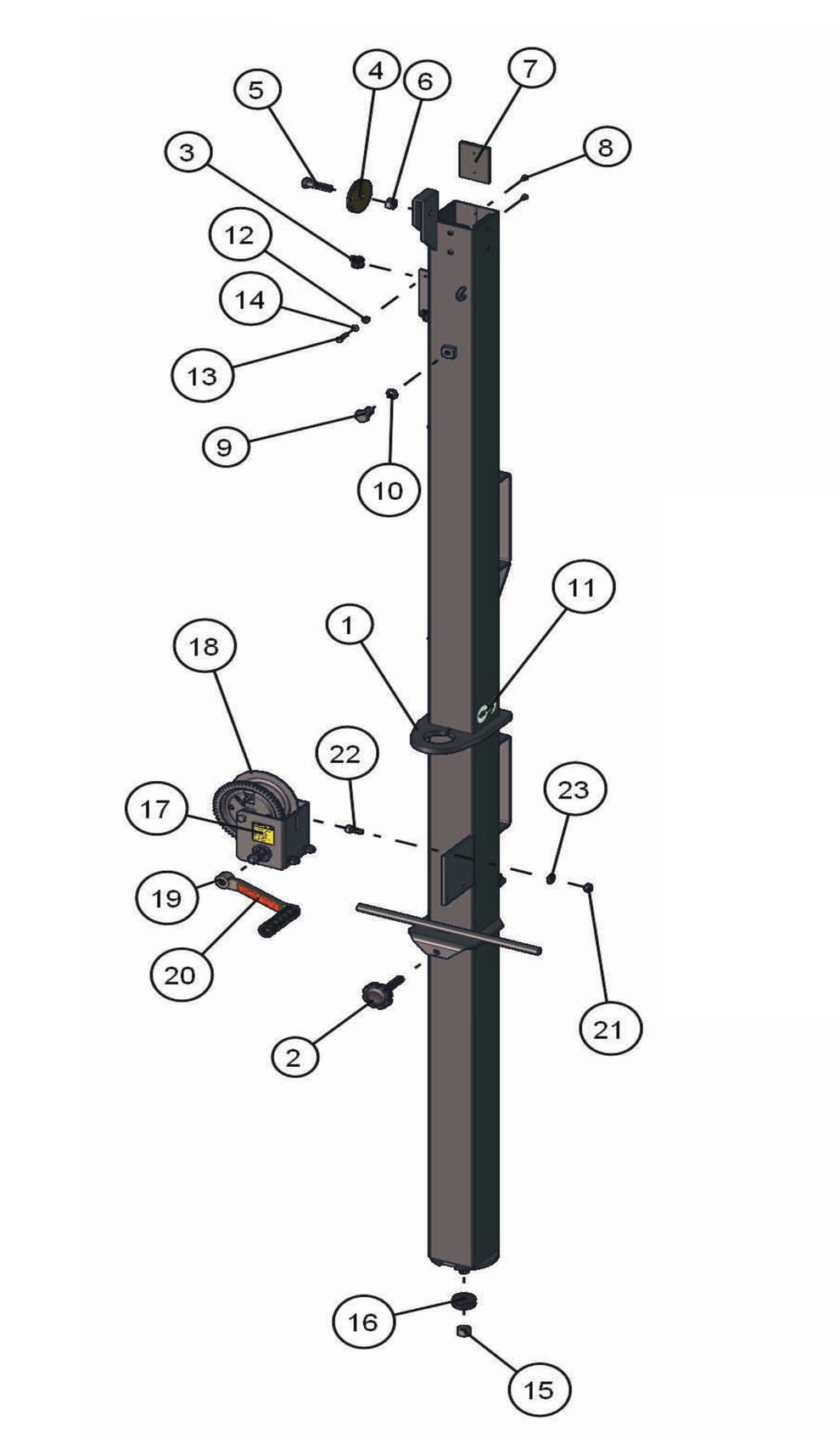 Manual Laydown Tower Section 1 Assembly Parts for Night-Lite Pro Laydown (0001PRO02 TO 9999PRO11) by Allmand