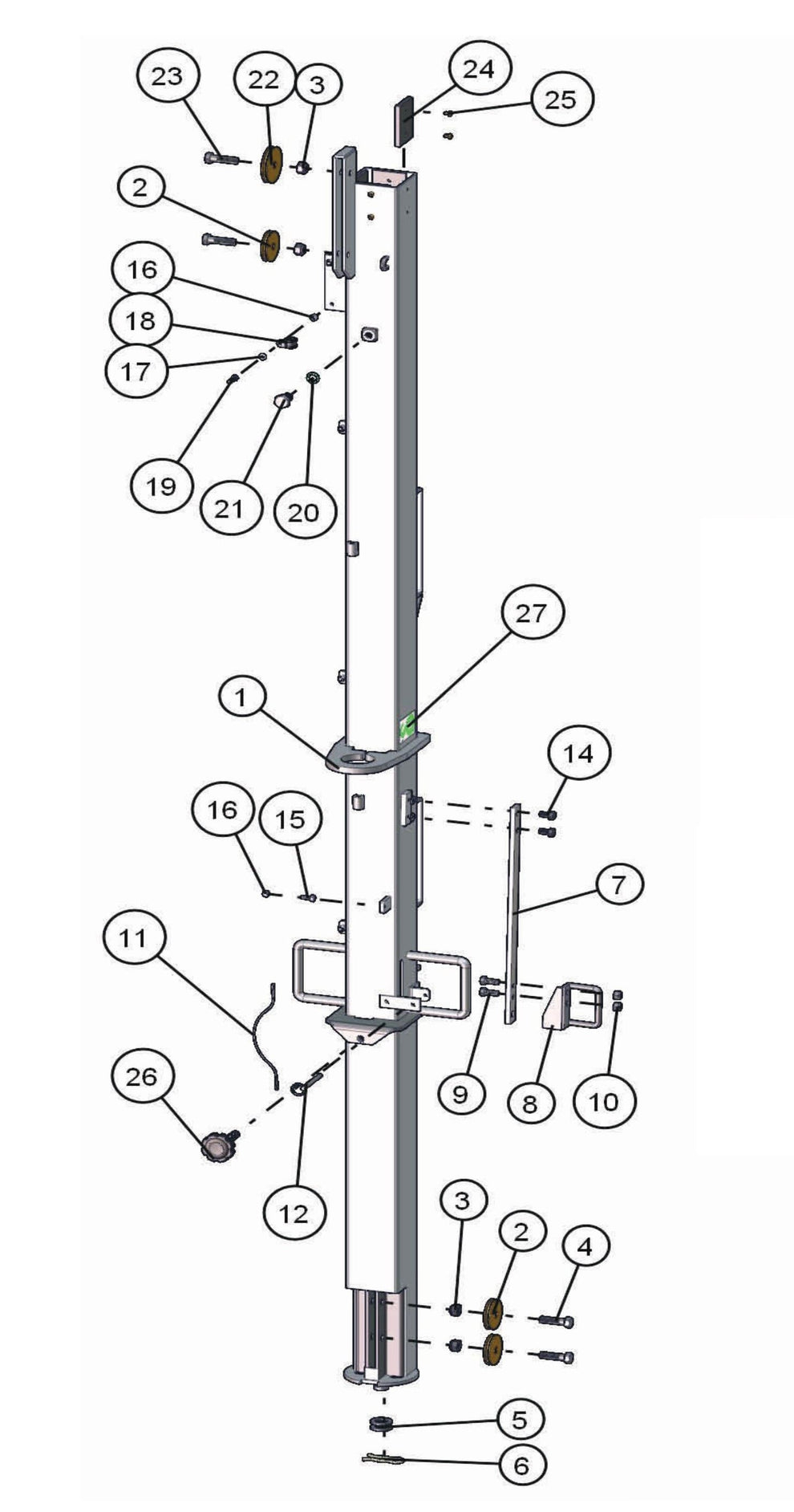 Electric Laydown Tower Section 1 Assembly Parts for Night-Lite Pro Laydown (0001PRO02 TO 9999PRO11) by Allmand