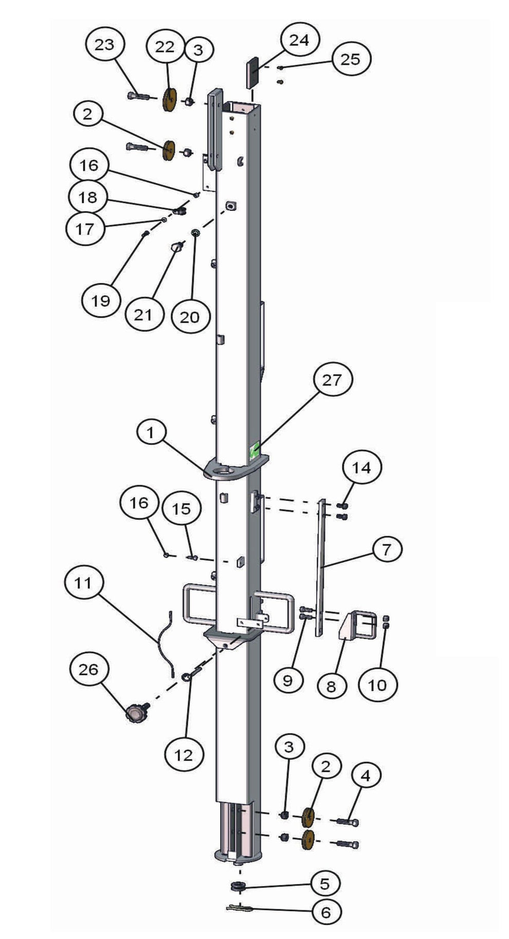 Electric Laydown Tower Section 1 Assembly Parts for LD-Series 50 & 60Hz Night Light Pro II by Allmand