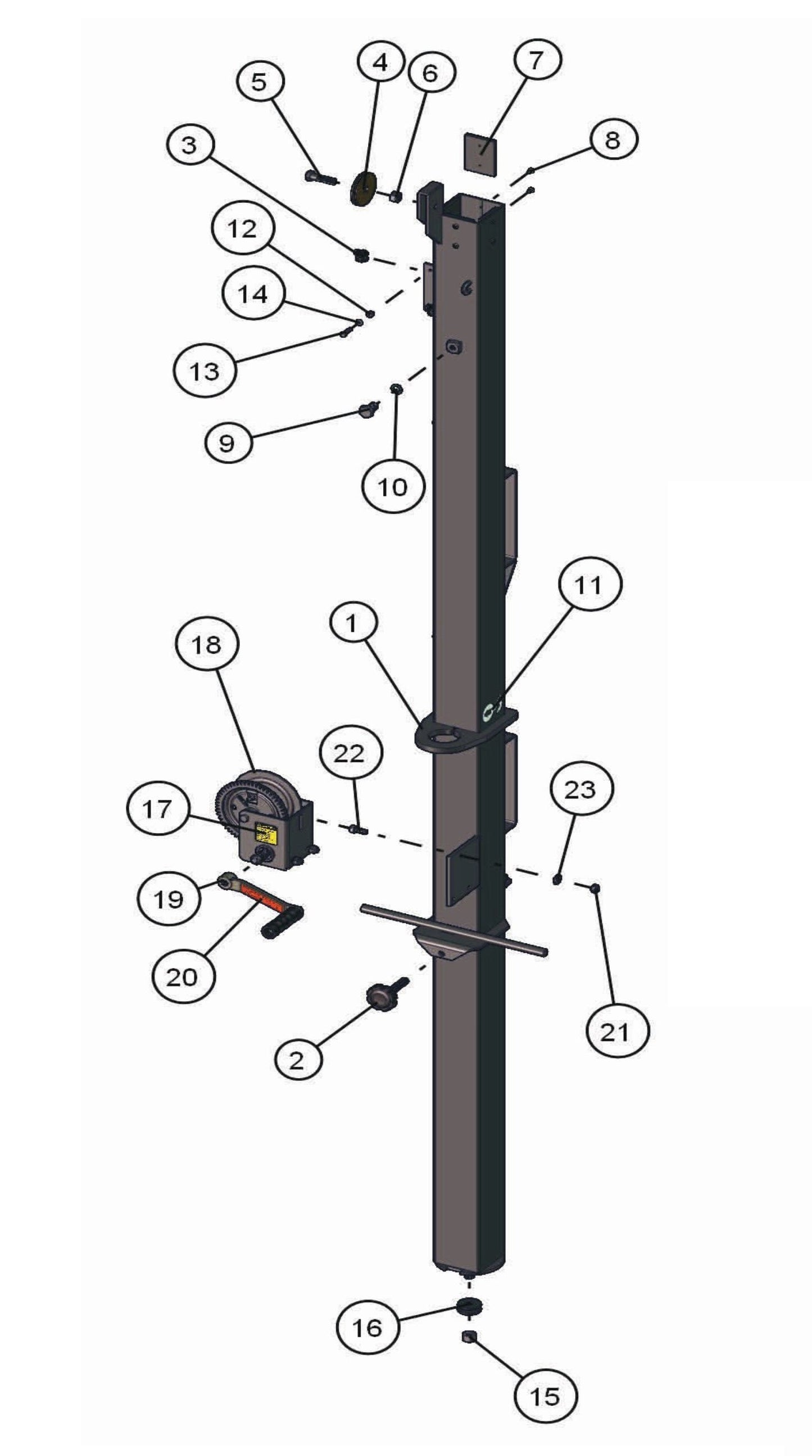 Manual Laydown Tower Section 1 Assembly Parts for LD-Series 50 & 60Hz Night Light Pro II by Allmand