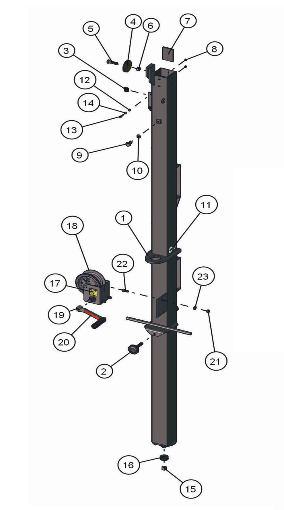Manual Laydown Tower Section 1 Assembly Parts for LD-Series 50 & 60Hz Night Light Pro II by Allmand