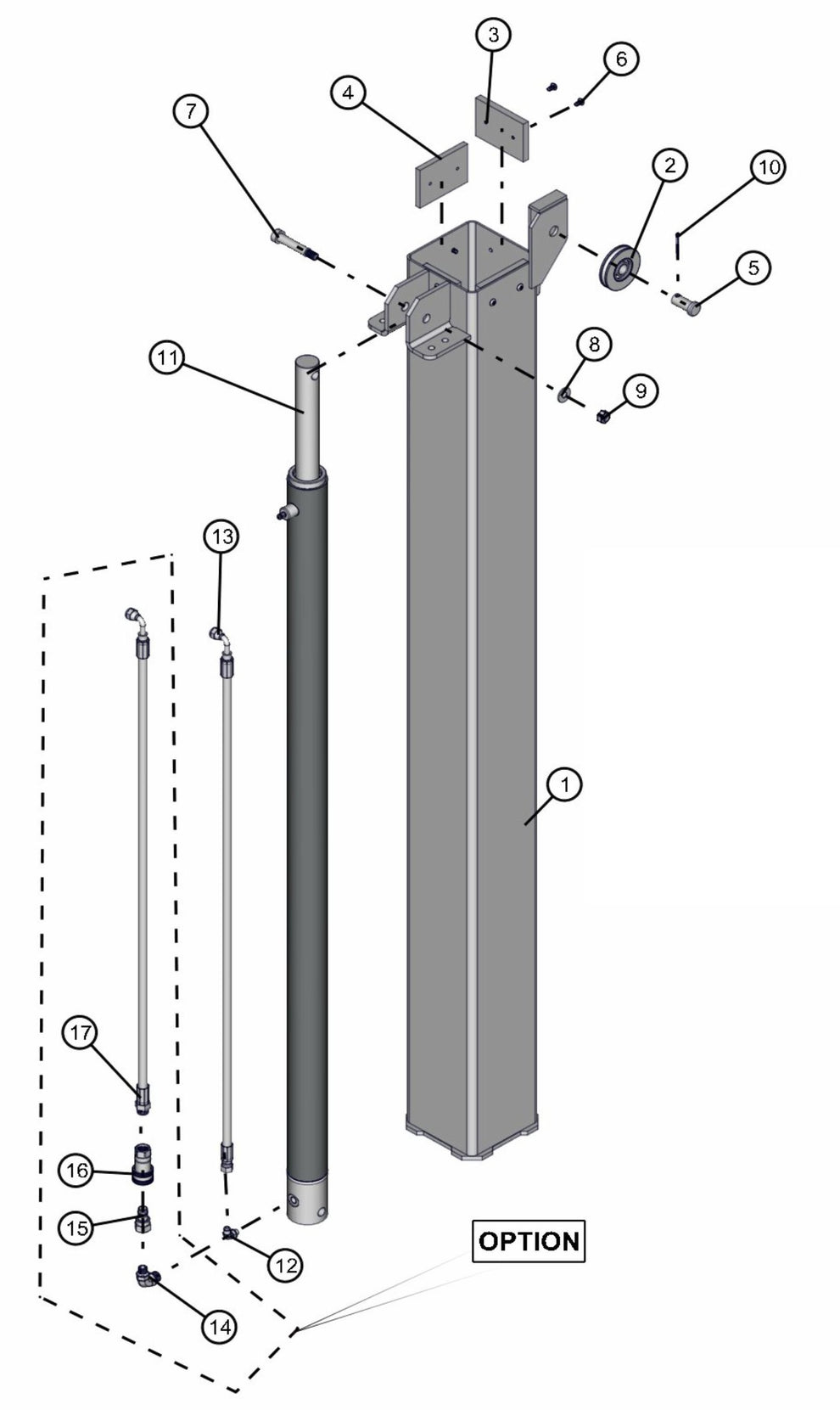 Section 2 Vertical Tower Assembly Parts for V-Series 50 & 60Hz Night Light Pro II (0001PRO2V11 TO 0380PRO2V14) by Allmand