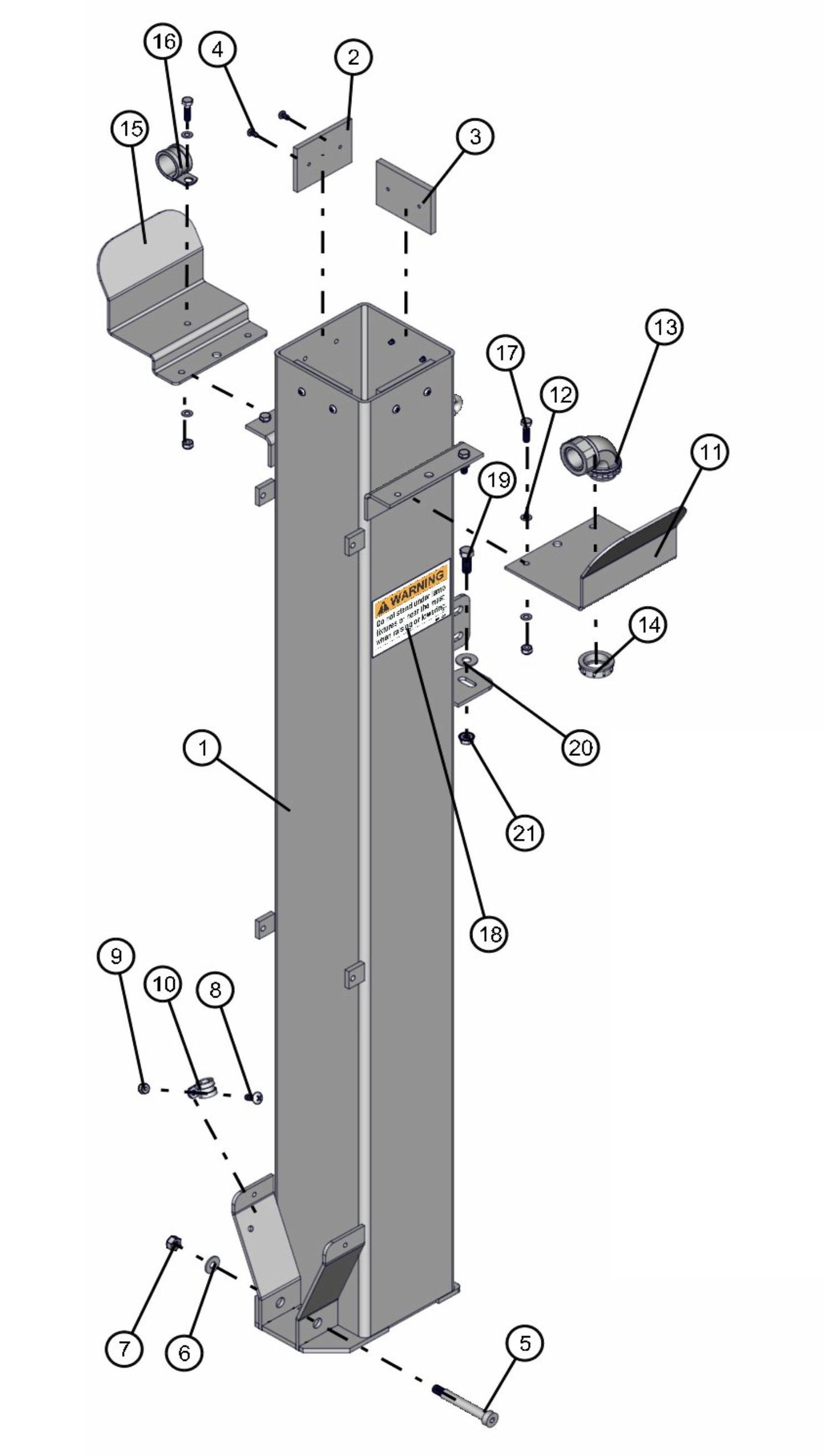 Section 1 Vertical Tower Assembly Parts for V-Series 50 & 60Hz Night Light Pro II (0001PRO2V11 TO 0380PRO2V14) by Allmand