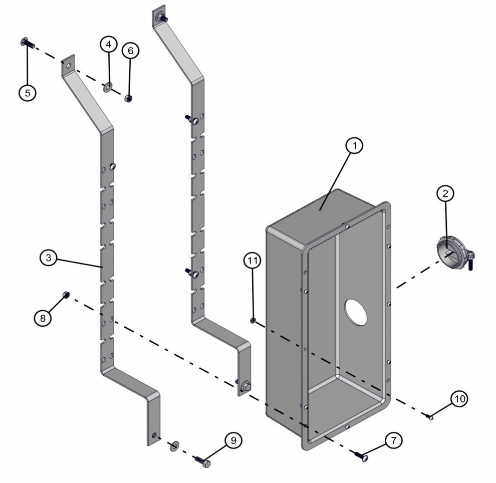 Outlet Box Mount (Old Style) Assembly Parts for V-Series 50 & 60Hz Night Light Pro II (0001PRO2V11 TO 0380PRO2V14) by Allmand