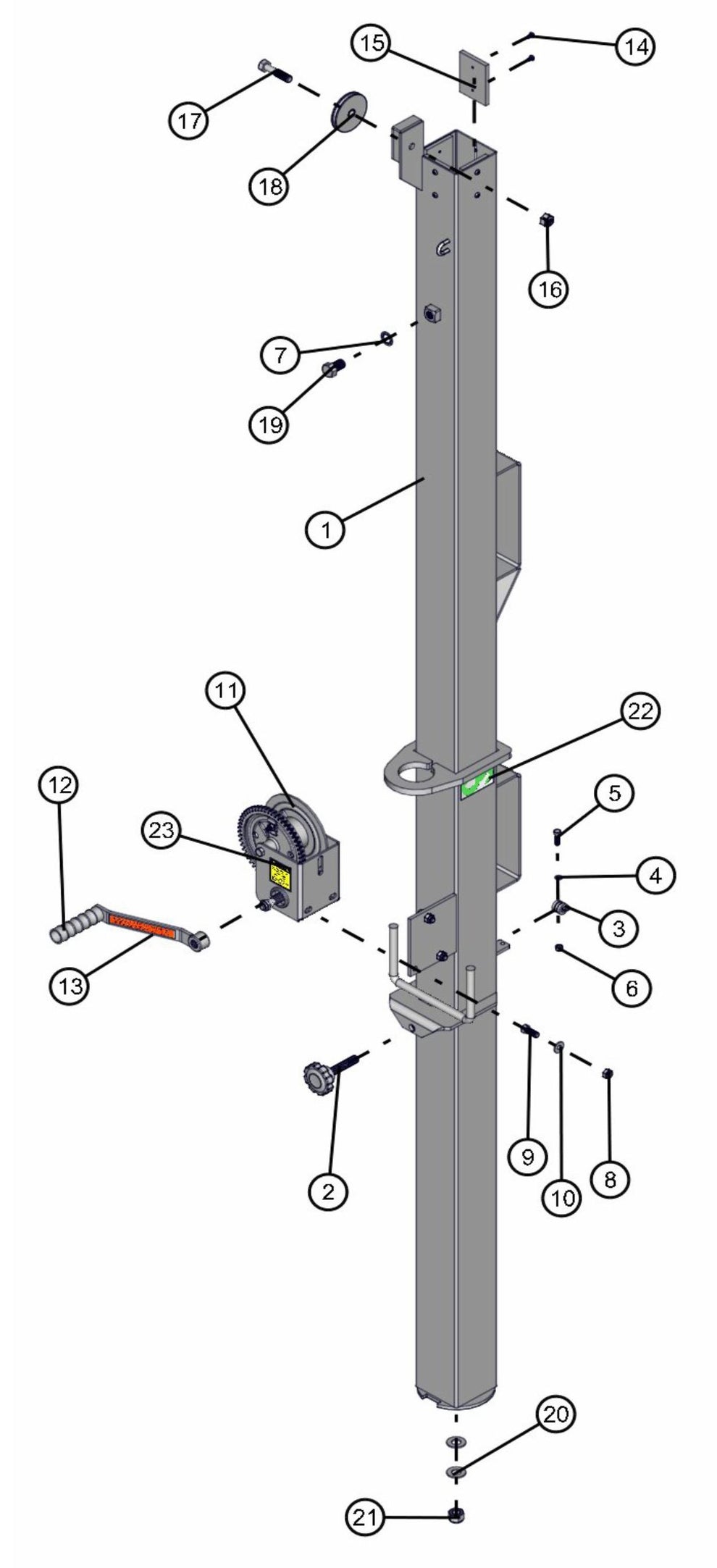 4" Tower Section Manual Winch Tower Assembly Parts for V-Series 50 & 60Hz Night Light Pro II (0001PRO2V11 TO 0380PRO2V14) by Allmand