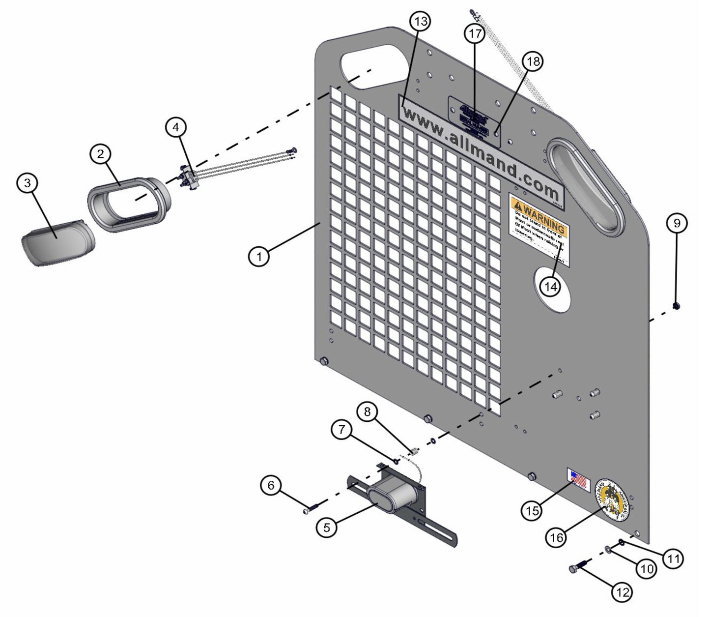 Rear Panel Assembly Parts for V-Series 50 & 60Hz Night Light Pro II (0001PRO2V11 TO 0380PRO2V14) by Allmand
