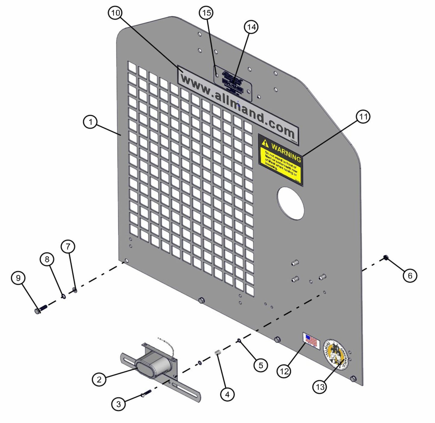 AS3000 Rear Panel Assembly Parts for V-Series 50 & 60Hz Night Light Pro II (0001PRO2V11 TO 0380PRO2V14) by Allmand