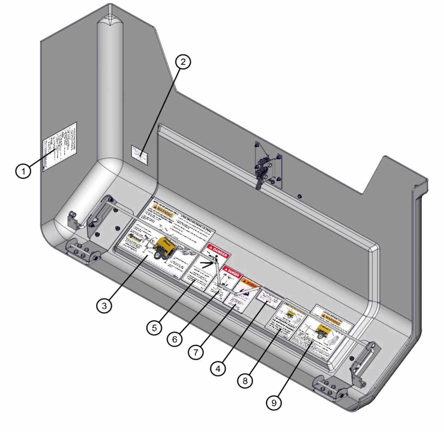 Inside Left Door Laydown Tower Assembly Parts for V-Series 50 & 60Hz Night Light Pro II (0001PRO2V11 TO 0380PRO2V14) by Allmand