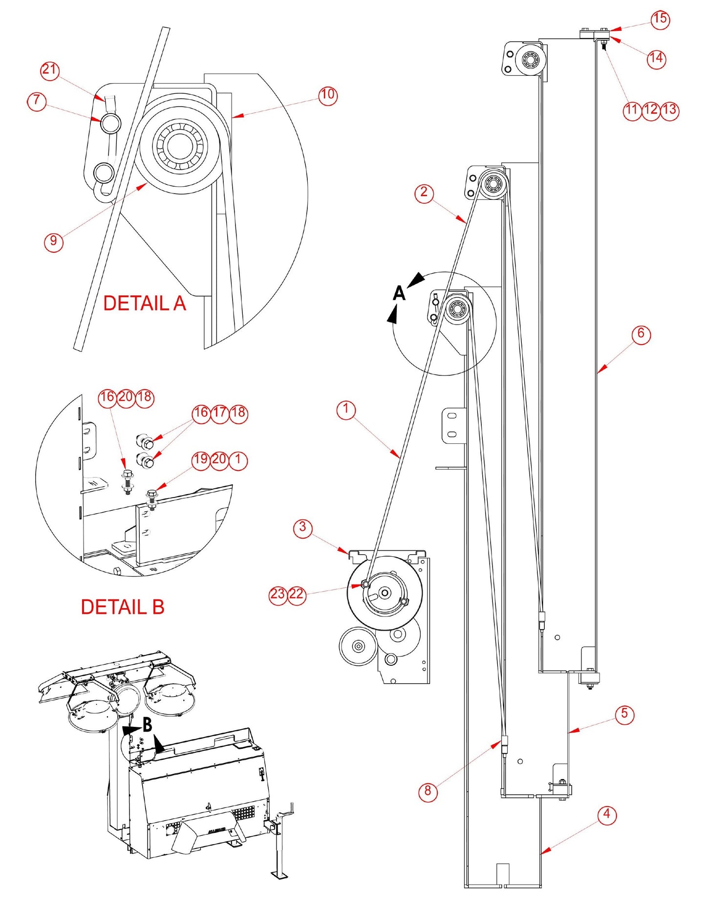 Tower Cable Routing Assembly Parts for V-Series Night-Light Pro Domestic (0001PROV10 TO 9999PROV11) by Allmand