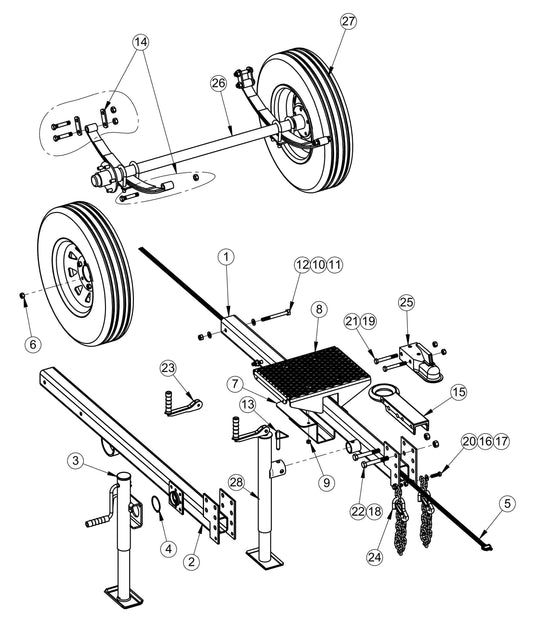 Tongue-Axle Assembly Parts for V-Series Night-Light Pro Domestic (0001PROV10 TO 9999PROV11) by Allmand