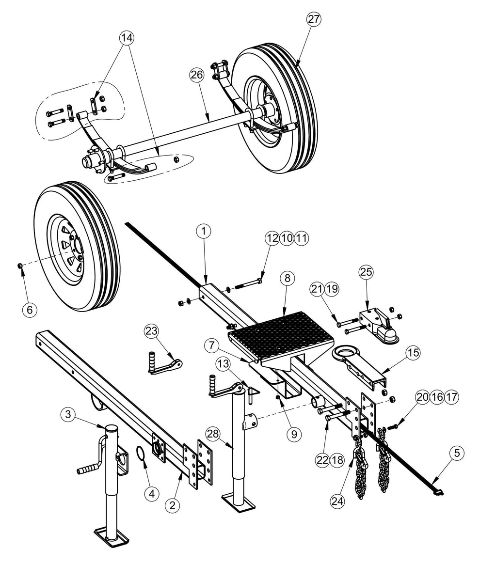 Tongue-Axle Assembly Parts for V-Series Night-Light Pro Domestic (0001PROV10 TO 9999PROV11) by Allmand