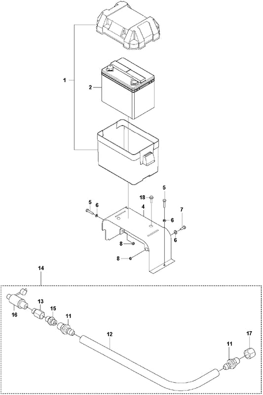 Oil Drain &amp; Battery Assembly Parts for Soff Cut 2000 Saw by Husqvarna