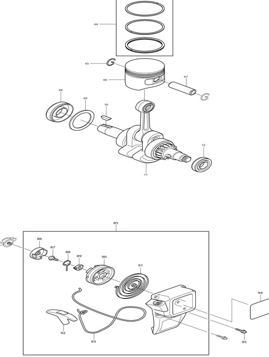 Piston, Starter Assembly Parts For BHX2500CA - 24.5 CC Blower, BHX2500 Blower Parts By Makita