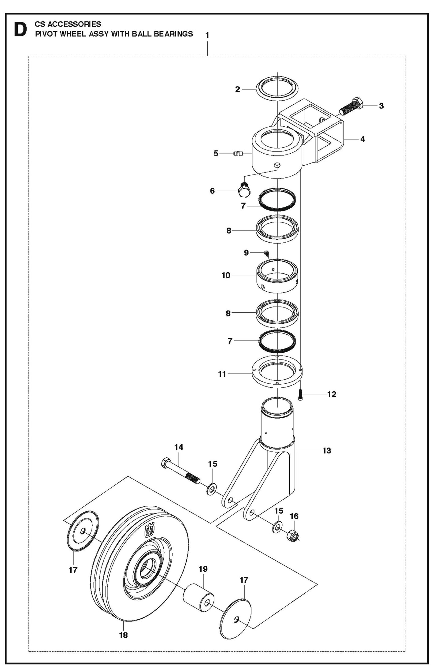 Pivot Wheel Assembly With Ball Bearings Parts For CS 10 Saw Accessories By Husqvarna
