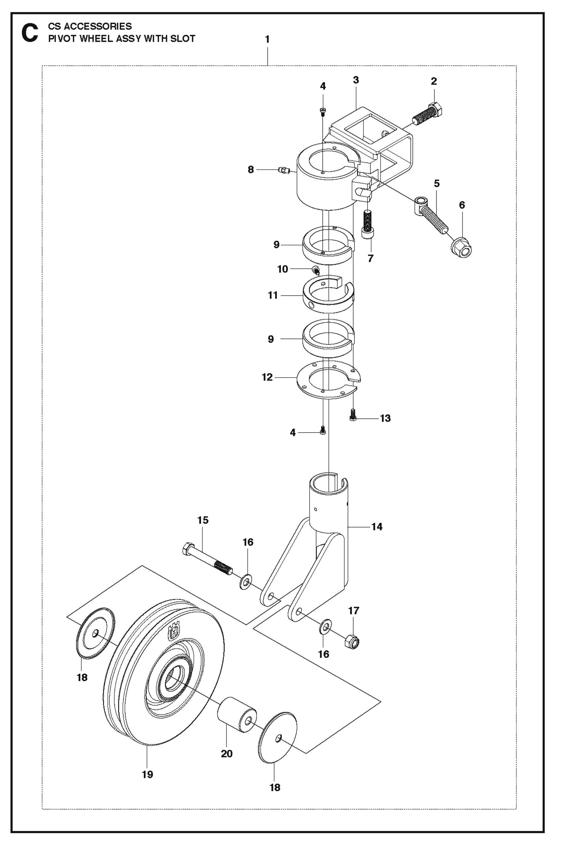 Pivot Wheel Assembly With Slot Parts For CS 10 Saw Accessories By Husqvarna