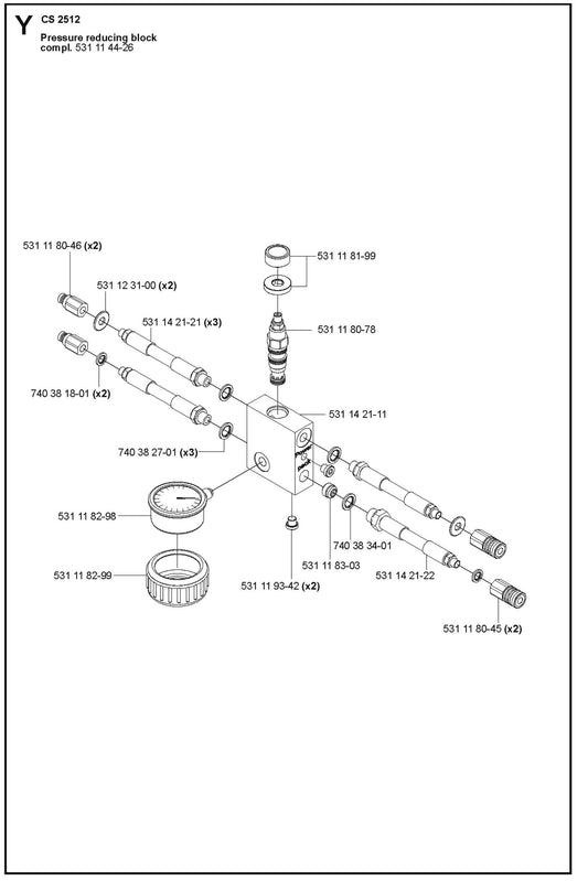 Pressure Reducing Block Complete Parts For Wire Saw CS 2512 By Husqvarna