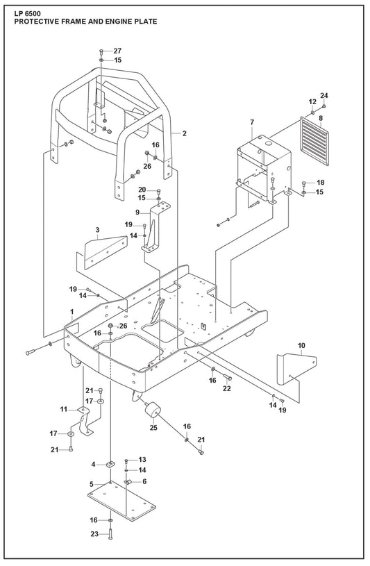 Protective Frame And Engine Plate Parts For LP 6500 Diesel  By Husqvarna