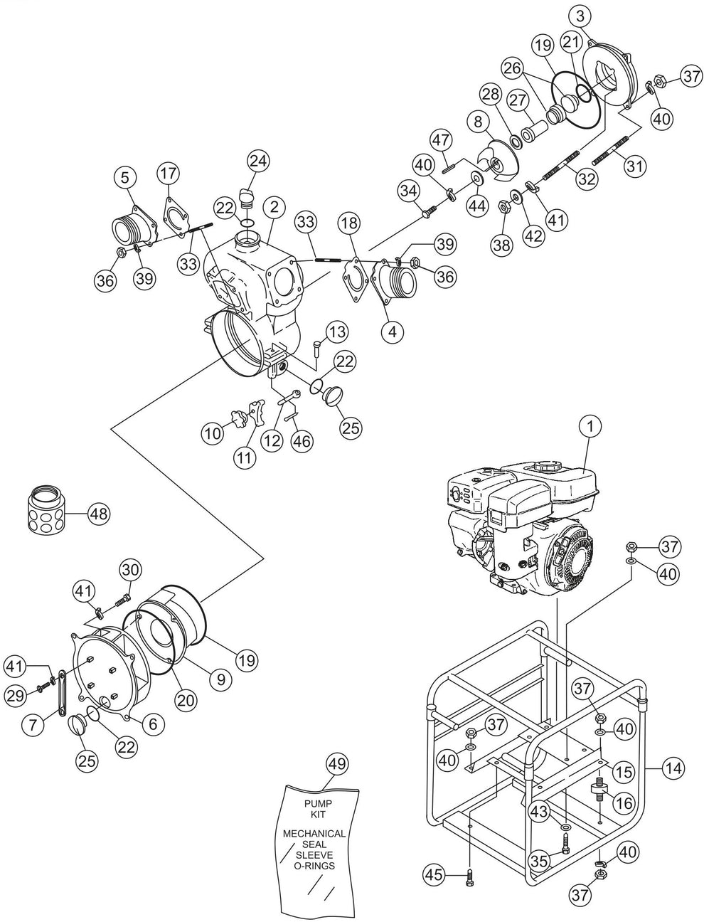 QP40TE Pump assembly Parts By Multiquip